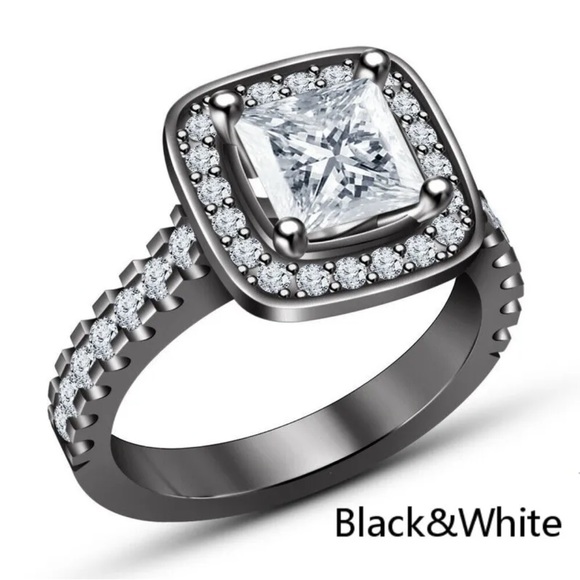 White Square Zircon Black Gold Bridal Ring Jewelry Gift Size 10 - Picture 5 of 9
